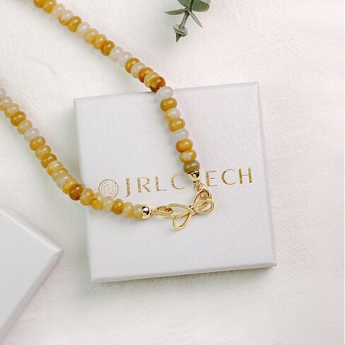 Ruby Beaded Gemstone Choker Necklace for Women, 14K Gold Bowknot Birthstone Beads Necklace, Handmade Natural Beads Jewelry (Ruby) in Kuwait