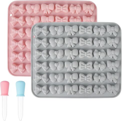 2Pcs Silicone Mini Bow Molds for Chocolate,6 Shapes Butterfly Tie Candy Fondant Molds with 2 Liquid Droppers for Candy Jelly Cookie Sugar Craft Pastry Cupcake Topper Cake,Decorating Edible Bows in Saudi Arabia