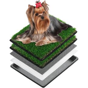 MEEXPAWS Dog Grass Pee Pads for Dogs with Tray | Extra Small 17 x 13 in for Puppy Less Than 6 lbs | 2× Artificial Grass Pads Replacement | Rapid Drainage | Indoor Dog Litter Box | Hemmed Edge