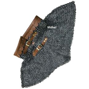 9 mm 18 gauge flat riveted chainmail rings with washer leather knitted neck gorget collar large size natural coated arming wear new chainmail gorget riveted chainmail collar leather knitted gorget
