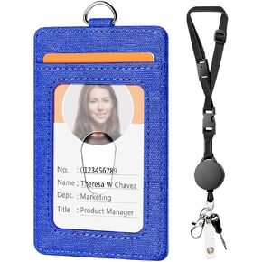 Leather Badge Holder and Adjustable Retractable Lanyards, Quick Release Buckle and Safety Breakaway Lanyards with Swivel Metal Clasp for Offices, Staff, Students, Employees