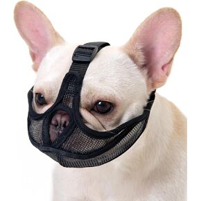 Short Snout Dog Muzzle with Soft Mesh, Breathable Won’t Cover Forehead Bulldog Muzzle, Anti Biting Chewing Barking for Small Medium Large Dogs(S,Black)