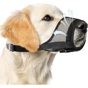Dog Muzzle, Soft Mesh Muzzle for Large Dog Mouth Guard, Breathable Adjustable Muzzles to Prevent Biting, No Bark Muzzle for Dogs Allow Panting Drinking (Black, L)