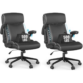 ralex-chair Big and Tall Office Chair, 500lbs for Heavy People, High Back Leather Executive Desk Chair with Flip-up Armrests and Adjustable Height (Black)