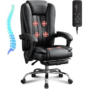 Massage Office Chair with Heat and 6 Vibration Points，Executive Office Chair with Foot Rest and Padded Armrests，Reclining Backrest and Wheels