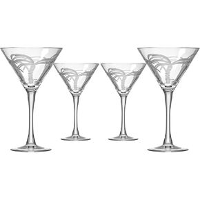 Rolf Glass Palm Tree Champagne Flute | 8oz Toasting Flute Glasses | Lead-Free and Diamond-Wheel Engraved Crystal Glass | Tropical Island-Inspired Design | Made in America | Set of 4