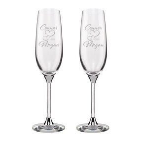 Personalized Wedding Champagne Flutes for Bride and Groom - Set of 2, 7 oz, 2 Designs - Champagne Glasses for Engagement with Your Names and Date - D1 (Set 3)