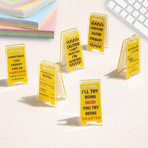 Funny Sticky Note Holder - 6 Pack Note Holder Clips, Overstimulated Desk Sign for Office, Hilarious Desk Signs for Coworkers, Perfect Funny Office Gifts (Yellow)