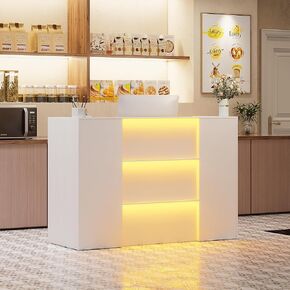 PAKASEPT Modern Reception Desk with LED Lights, 63 Inches Front Counter Table with Lockable Drawer & Shelves, Checkout Counter for Reception Room, Lobby, Beauty Salon (Black) (Black)