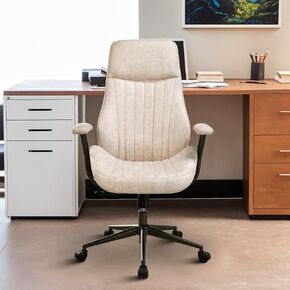 Mid Century Modren Office Chair,Mid Back Ergonomic Executive Chair with Lumbar Support, Computer Desk Swivel Task Chair with Wheels, Faux Lether Suede Fabric Home Chair, Brown in Saudi Arabia