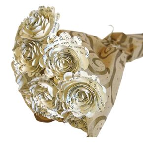 Scallop Classic Book Page Rose Bouquet - 1.5 Inch Paper Flowers On Stems - One Dozen - Literary Theme Graduation Party Table Centerpiece