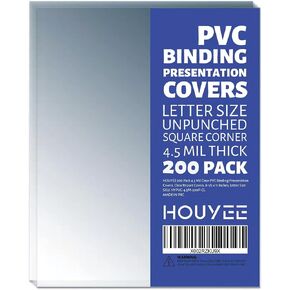 HOUYEE 200 Pack Clear Binding Presentation Covers, PVC Report Covers,10 Mil,8-1/2 x 11 Inches, Letter Size