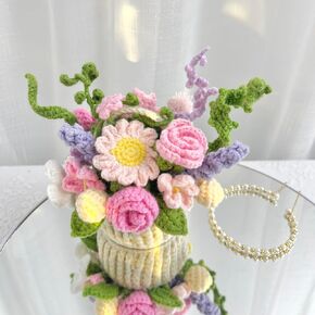 JOMODECOR Handmade Crochet Flowers Basket Potted Plants, Knitted Artificial Forever Flowers With Exquisite Pot,Gift to Friends Women Kids,Perfect for Home Decorations, Office Desk