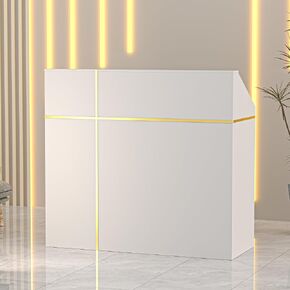 Spurgehom Reception Desk with Counter,Modern Front Table Equipped Lockers & Storage Shelves,50-inch Checkout Counter with LED Lights & DIY Stripe for Lobbies,Salons,Retail,Home Offices,Reception Room