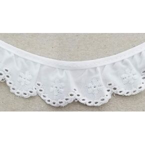 1-1/8" Ruffled Gathered Embroidery Eyelet Trimming - 8 Continuous Yards! (White)