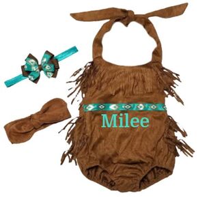 الأميرة الهندية رومبير/زي Pocahontas المخصصة/Aztec/Wild One/Free Spirit/Fringe Romper/Boho Romper/Birthday/Baby/Girl/Toddler