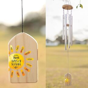 Mama Windchime - Personalized Windchime with up to 10 names - 24" Alluminum Polls with Custom Wood Chime - Mother's Day Gift for Grandma, Nana, Yaya, Gigi and more.
