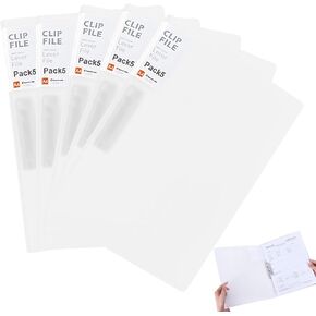 5 Pack Punchless Clamp Binders A4 Ringless Transparent Candy Colors Folder Durable Frosted Plastic Document Clip Office File Organizer for School Home (Blue)