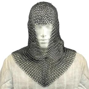سلسلة من العصور الوسطى Coif-حلقات ألومنيوم سوداء-محرك الرأس-غطاء رأس سلسلة كبيرة الحجم من أجل LARP أو الأزياء