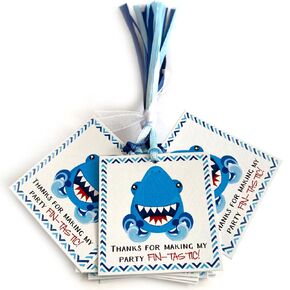 Shark Fish Thank You Favor Tags by Adore By Nat - Children Kids Marine Animal Birthday Party Gift Tags - Set of 12