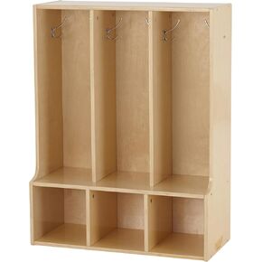 Sleekline 3-Section Toddler-Sized Coat Locker with Bench, Kids Furniture, Natural
