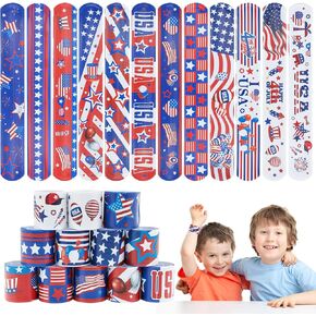 4th of July Party Favors Slap Bracelets for Kids 36PCS Red White and Blue American Flag Patriotic Snap Bracelet Bulk Independence Day Party Supplies Fourth of July Kids Toys Gifts Classroom Prizes