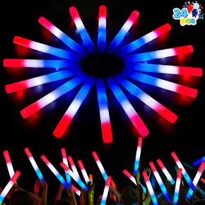 JOYIN 24Pcs July 4th Foam Glow Sticks, Red White Blue Patriotic LED Sticks with 3 Modes Flashing for Kid Adult, Glow in The Dark Party Favor Supplies for Independence Day Parade, Concert, Carnival