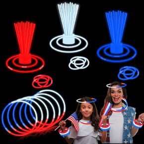 4th of July Red White Blue Glow Sticks Party Favors Supplies for Kids 90 PCS,Light up Neon Bracelets Necklaces for Fourth of July,Patriotic Accessories Decorations Toys Gifts Treat Goodie Bag Stuffers