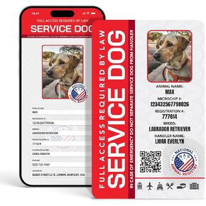 Customizable Service Dog ID - Vertical - 14 Service Dog Types: PTSD, Guide, Emotional, Autism, etc. - Printed ID & Personal Digital Page on National Animal Registry - ADA Reference