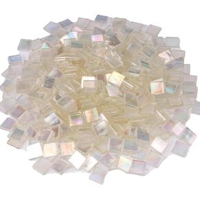 Mixed Sizes White Mosaic Tiles for Crafts (15mm & 20mm) – Square Stained Glass Pieces – 300g Iridescent Glass Tiles for Mosaic Art Projects, Coasters, Picture Frames