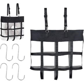 Box Fan Bag,Black Hanging Web Box Fan Holder for 20"×20" Box Fan, Horse Stall Fan Holder with 4 pcs Stainless Steel S Hook, Adjustable Horse Stall Fan Holder