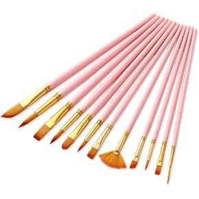 HBJWOV 12Pcs Watercolor Paint Brushes Set Nylon Hair Painting Brush Variety Short Rod Oil Acrylic Painting Brush Pen Art Supplies