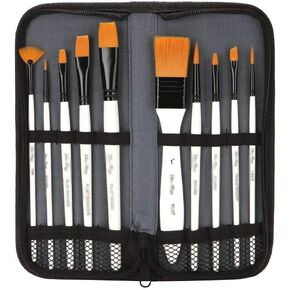 HBJWOV 10Pcs Nylon Hair Oil Acrylic Watercolor Painting Brushes Set W/Zipper Case