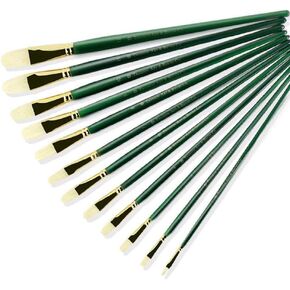 HBJWOV 6pcs Green Long Pole Handle Art Paint Brush Brush Set with Oval Shape Hair Handmade Pen Oil Brush Acrylic Paint Art