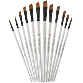 HBJWOV 12Pcs Artist Paint Brush Set Nylon Bristles Watercolor Acrylic Oil Painting Slant Flat Round Pointed Pen Tip Wood Handle(03)