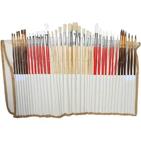 Hbjwov 38pcs/مجموعة فرش فنان شعر نايلون الشعر مع Canvas Case Supplies الخش