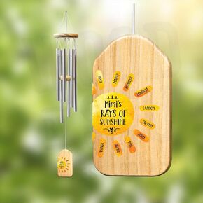 Mimi Windchime - Personalized Windchime with up to 10 names - 24" Alluminum Polls with Custom Wood Chime - Mother's Day Gift for Grandma, Nana, Yaya, Gigi and more.