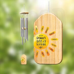 Granny Windchime - Personalized Windchime with up to 10 names - 24" Alluminum Polls with Custom Wood Chime - Mother's Day Gift for Grandma, Nana, Yaya, Gigi and more.