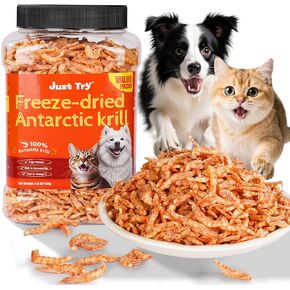 4.6 oz Freeze Dried Antarctic Krill for Dogs & Cats High Protein Grain Free Treats Natural Shrimp Omega 3 Fish Oil Supports Skin & Coat Health