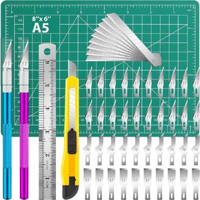 مجموعة سكين DIYSELF DISCILE ، سكين مكون من أجهزة الكمبيوتر الشخصي مع 40 PCS HOBBY REPBY RELEDS ، مجموعة سكاكين الهوايات للاصطدامات ، الاستنسل ، فندان ، ورق ، سكاكين دقيقة للنحت الفني