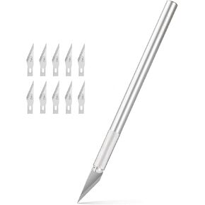 مجموعة سكين Craft Deli مع شفرات 10pcs ، سكين حرفي لصياغة ، سجلات القصاصات ، stenciling ، الورق ، الأعمال الخشبية ، مشاريع DIY ، الفضة