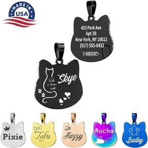 Cat Tags Personalized Small – Engraved Stainless Steel Pet ID Tag, Custom Name Tags Suitable for Small Dogs (Silver, Cat-Regular Size)