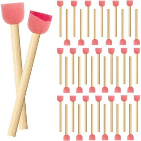 Molain 40 Pack 0.6'' Paint Sponge Brush Round Sponge Foam Brush Wooden Handle Foam Brush Foam Paint Brushes for Painting Crafts DIY Arts and Crafts Acrylic Painting Stamps Painting Tools(Pink)