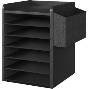 HOOBRO Adjustable Countertop Mail Sorter, 6 Tier Wooden Paper Organizer, Vertical Literature Organizer with Side Storage, Office Mailbox Cubbies, Classroom Mailbox, for Home, Office, Black BB34WF01