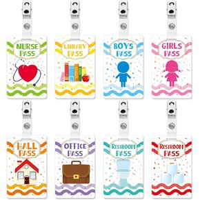 CTOSREE 8 مجموعة غير قابلة للكسر PVC Hall Pass and School Passits مع مقاطع شارة مستلزمات المعلمين للفصول الدراسية المكتبة المرحلة المتوسطة في الفصل الدراسي