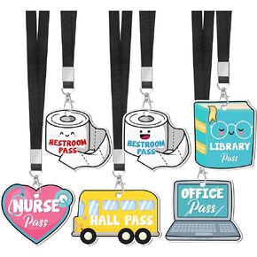 6 Set Hall Passes for Classrooms Wooden Hall Pass Lanyards Unbreakable School Passes for Hall Library Restroom Nurse Office School Classroom Supplies