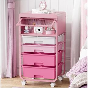 Utility Cart With 4 Drawers,Craft Cart,Storage Cart,Rolling Cart With Drawers,Cart With Drawers,Kids Craft Organizers And Storage With Flip-Up Drawer Door,Pink
