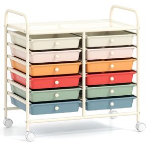 GOFLAME 20-Drawer Rolling Storage Cart, Multifunctional Art Craft Organizer Cart, Mobile Utility Storage Cart with Removable Drawers & Lockable Wheels, Craft Cart for Home Office School, Macaron Color