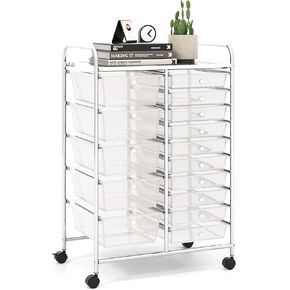 LDAILY 15-Drawer Rolling Storage Cart, Multipurpose Rolling Storage Cart, Storage Organizer on Wheels, Durable Metal Frame, Scrapbook Paper Tools, Suitable for Office School (Macaron)