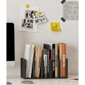 Engineered Wood Black Desk Organizer, Desktop File Holder with Five Tiered Vertical Compartments, Small Desk Organizer for Books, Files, Black